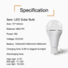 Remote Control Light Sensor LED Solar Bulb A70 9W 250lm with Lithium Battery Dimmable LED Camping Lamp