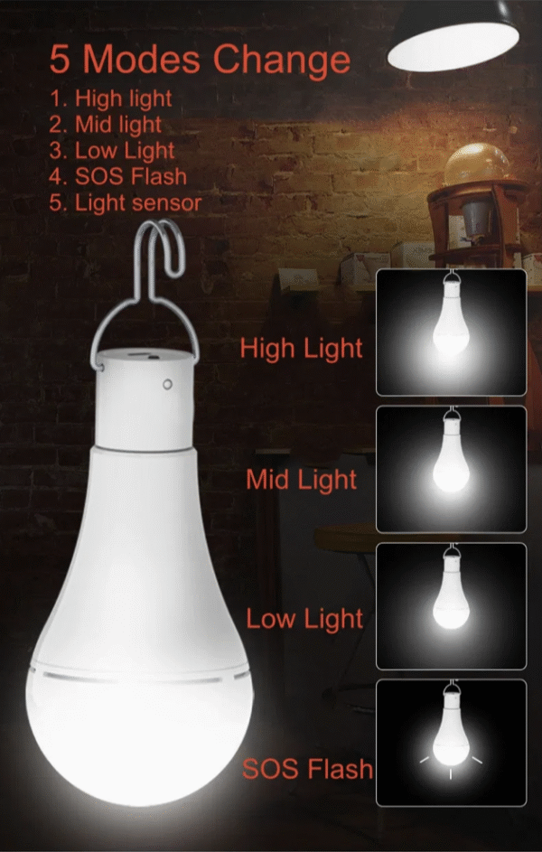 Remote Control Light Sensor LED Solar Bulb A70 9W 250lm with Lithium Battery Dimmable LED Camping Lamp