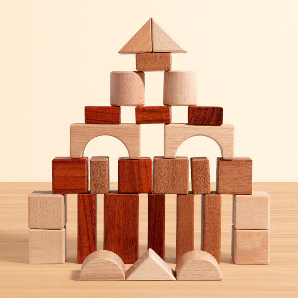 Large Wood Building Block Set With Storage Tray Early Education Creative Play Montessori Kids Toy Stacking Brick Castle Assembly