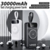 30000mAh Digital Display With Lanyard Power Bank 15W Wireless Charge PD 22.5W Fast Charging With 3 Cables Power Bank