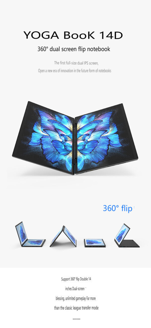 14 Inch Dual-screen Flip Notebook Full-size 360° Flip Dual IPS Screen Laptop Computer Thin and Portable