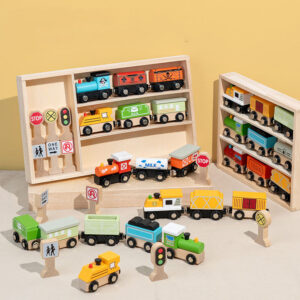 Montessori Wooden Train Toy Early Education Interactive Toy Wooden Train Sets for Toddlers Kids for Boys Girls 3 4 5 Years Old
