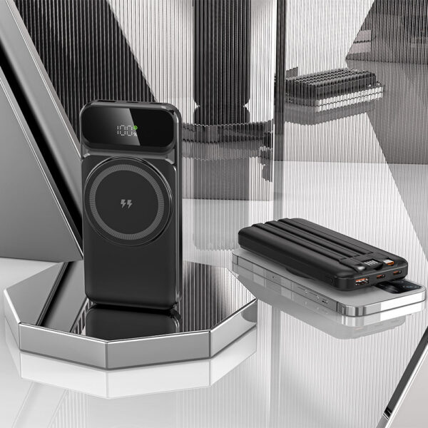 PD22.5W Fast Charging 10000mah Power Bank Built in 3 Cable Digital Display Magnetic Wireless 15W Charge Powerbank