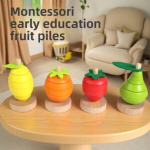 Wooden Fruit Sorting & Stacking Rings Educational STEM Toys for Toddlers and Kids Preschool Color Recognition Shape Sorter