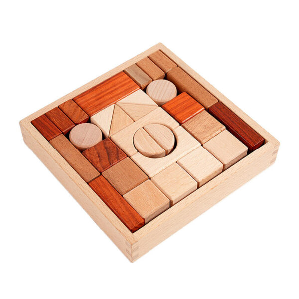 Large Wood Building Block Set With Storage Tray Early Education Creative Play Montessori Kids Toy Stacking Brick Castle Assembly