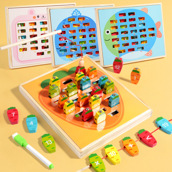 New 9-in-1 Multifunctional Double-Sided Wooden Box New Children's Montessori Educational Early Learning Toy Fishing Toys