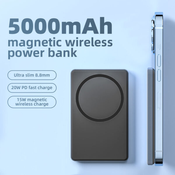Custom Logo Light Thin Slim Design 5000mah Magnetic Wireless Power Bank Fast Charging Pd20w Type-C Mini Powerbank
