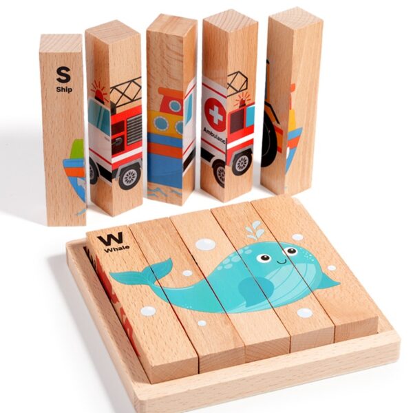 Montessori-inspired Wooden Block Puzzle Cartoon Toy Animal Chunky Puzzle Educational Learning Gifts for Preschool Toddler 4 in 1