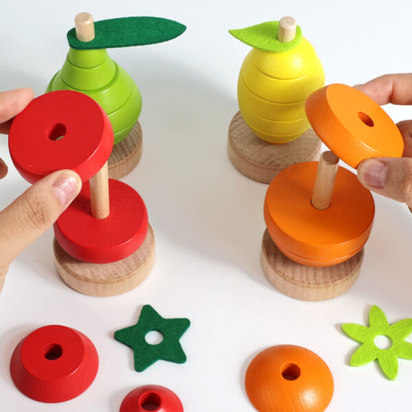 Wooden Fruit Sorting & Stacking Rings Educational STEM Toys for Toddlers and Kids Preschool Color Recognition Shape Sorter