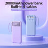 Custom Logo Digital Display Micro Type-C Input Two USB-A Output Powerbank 20000mah With 4 Cables Power Bank