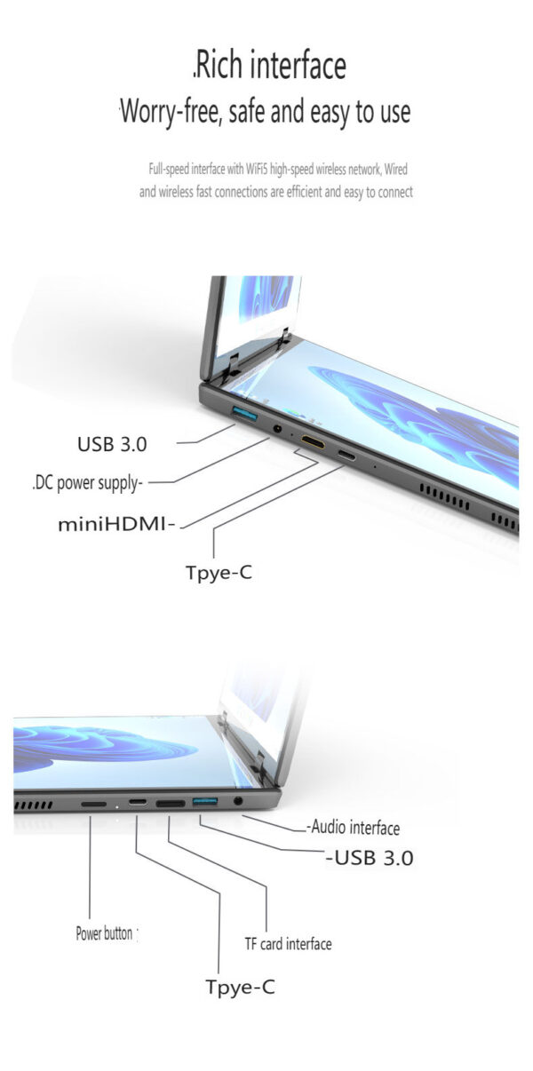 14 Inch Dual-screen Flip Notebook Full-size 360° Flip Dual IPS Screen Laptop Computer Thin and Portable