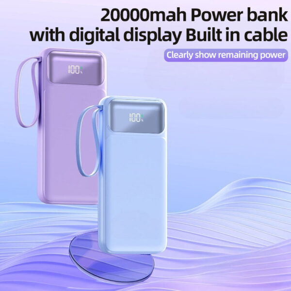 Custom Logo Digital Display Micro Type-C Input Two USB-A Output Powerbank 20000mah With 4 Cables Power Bank