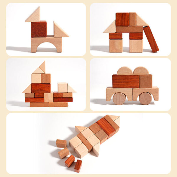 Large Wood Building Block Set With Storage Tray Early Education Creative Play Montessori Kids Toy Stacking Brick Castle Assembly