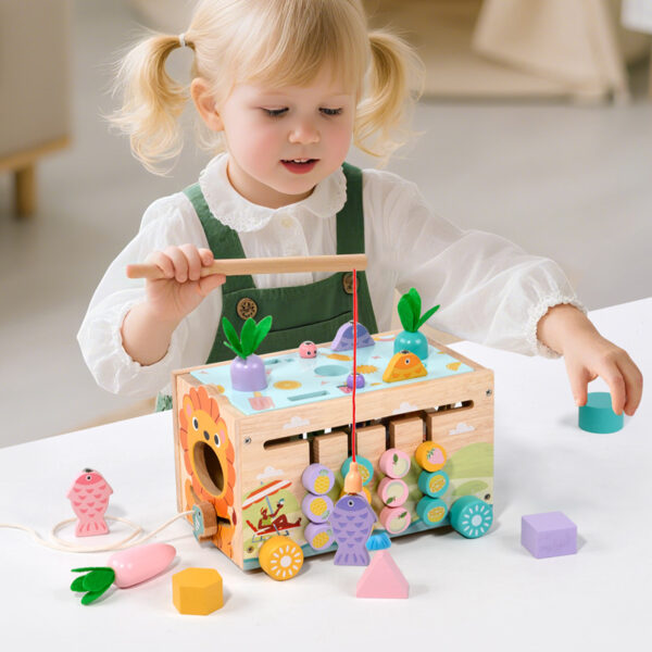 Toddlers Multifunctional Montessori Sensory Busy Box Ice-Cream Cart Early Educational Wooden Toy for 1-3 Years Old Children