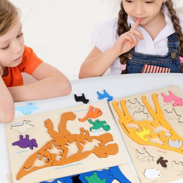 Children's Educational Toy Wooden Marine Animal & Dinosaur Puzzle Building Blocks 3D Animal Puzzle Toys for Toddlers