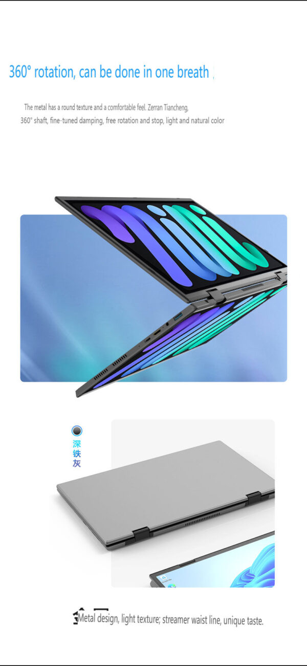 14 Inch Dual-screen Flip Notebook Full-size 360° Flip Dual IPS Screen Laptop Computer Thin and Portable