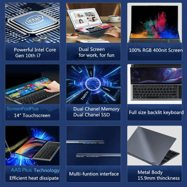 American Design New 16+14 Inch Dual Touch Screen Laptop I7-9750H 2TB SSD Light Office Laptop