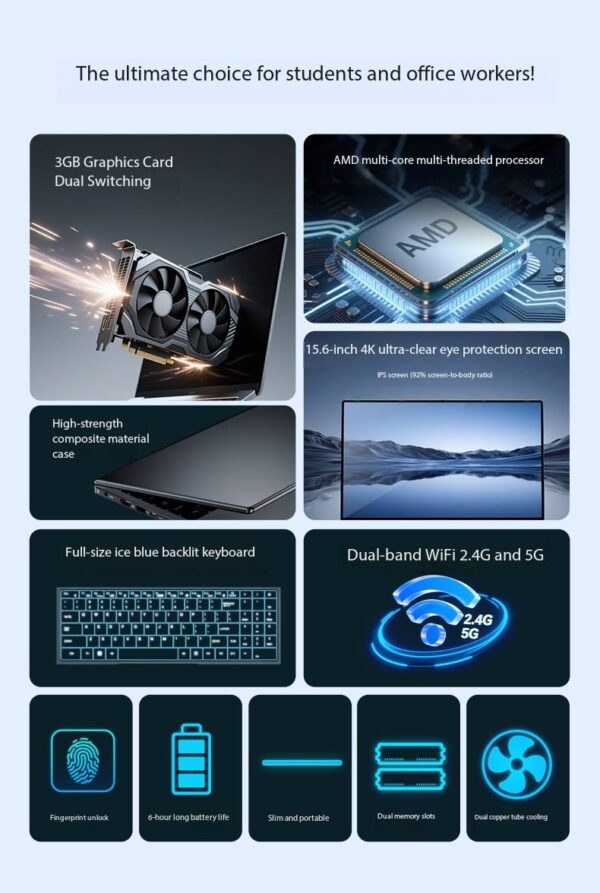 Gaming Laptop 15.6" Inch Laptop - MX350 DDR3 AMD Notebook Win11 with Backlit Keyboard Fingerprint Unlock Laptop