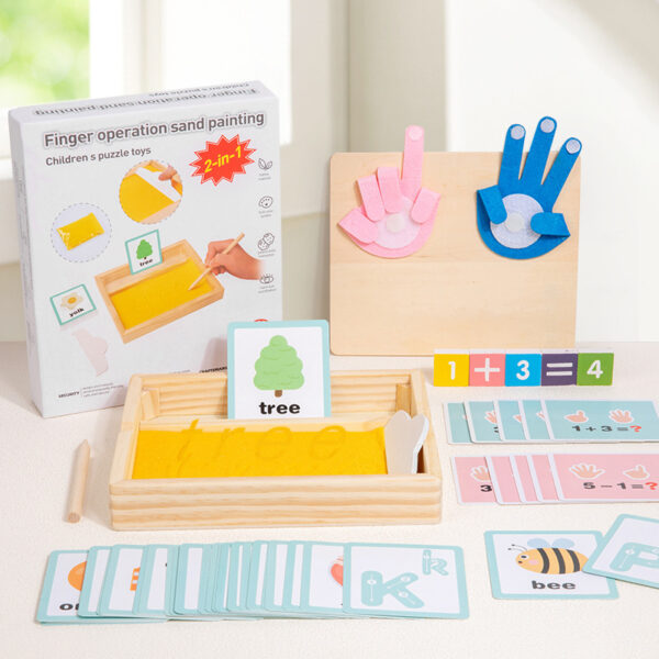 2 in 1 Montessori Finger Counting Math Teaching Aids Sand Painting Drawing Toys Educational Toys for Children Wooden Toys
