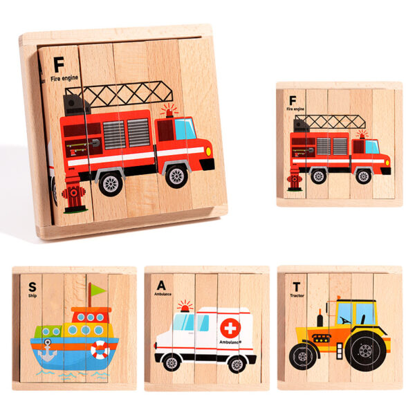 Montessori-inspired Wooden Block Puzzle Cartoon Toy Animal Chunky Puzzle Educational Learning Gifts for Preschool Toddler 4 in 1