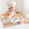 Wooden Play Cooking Utensils Play Set Educational Pretend Play Kitchen Accessories Set Cutting Food Toys for Girls Boys Toddler