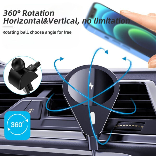 TYPE-C 360 Degree Rotation Aluminum Car Charger 15W Air Vent Wireless Car Holder for Mobile Phone