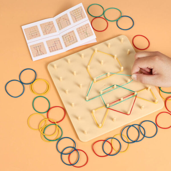 Montessori Toy 2 in 1 Rubber Band Nail Board Mosaic Puzzles Building Blocks Puzzle Game Wooden STEM Education Toy for Kids