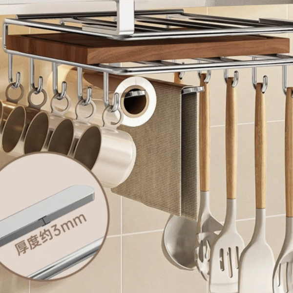 Cabinet Storage Shelf, Cutting Board Rack with Hooks