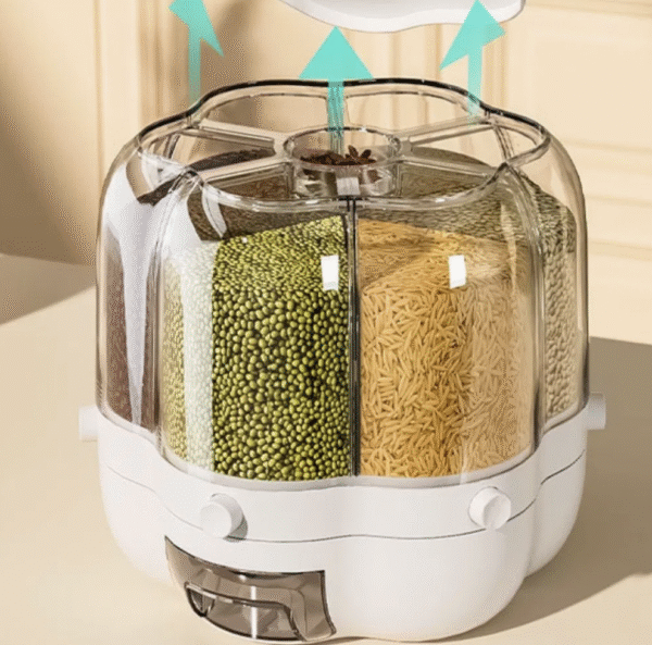 Rotating Cereal Dispenser, Large Capacity, Sealed Rice and Grain Container