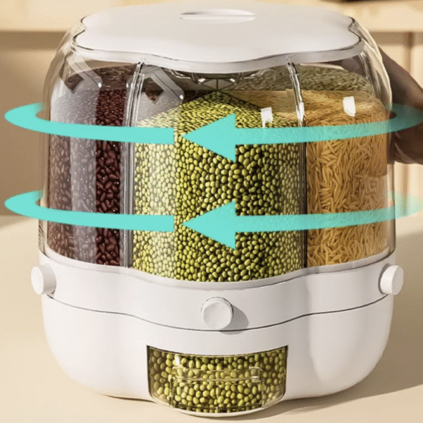 Rotating Cereal Dispenser, Large Capacity, Sealed Rice and Grain Container