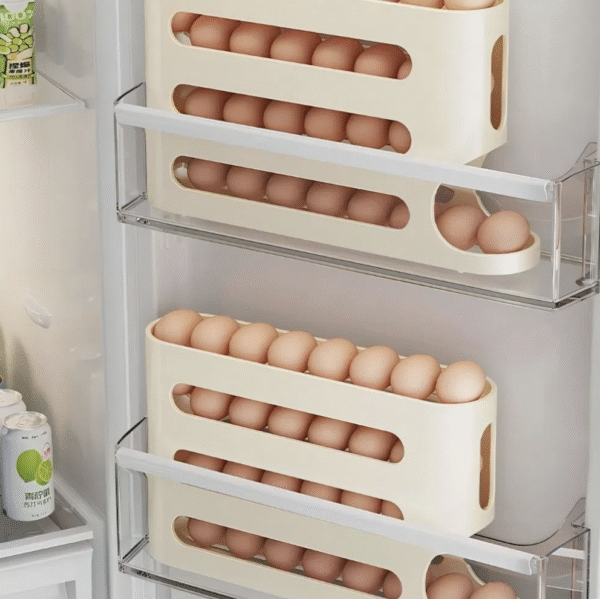 utomatic Rolling Three-Layer Egg Tray Kitchen Organizer Storage Rack Holder