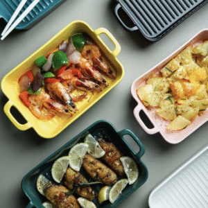 Baking Dish Square Matte Ceramic with Double Handle Porcelain Baking