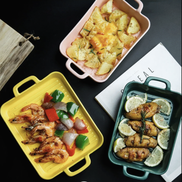 Baking Dish Square Matte Ceramic with Double Handle Porcelain Baking