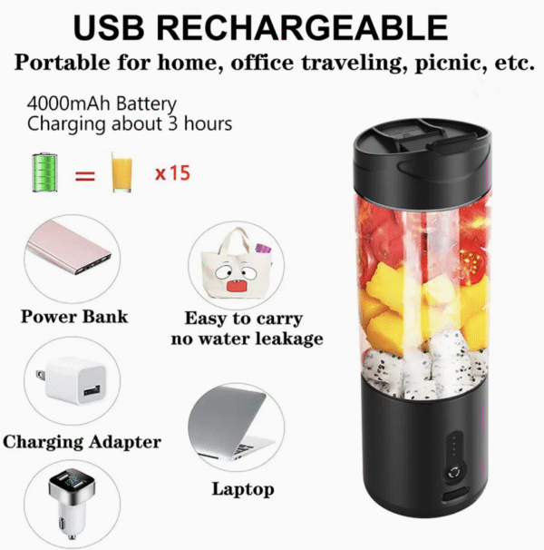 Rechargeable 6 Baldes Personal Blender for Shakes and Cup Fruit Fresh Juice Mixer Smoothies Powerful USB Juicer