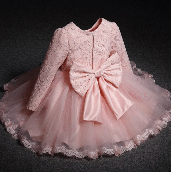 Long Sleeve Lace Girls White Dress Baby Toddler Flower Girl Dress