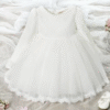 Long Sleeve Lace Girls White Dress Baby Toddler Flower Girl Dress
