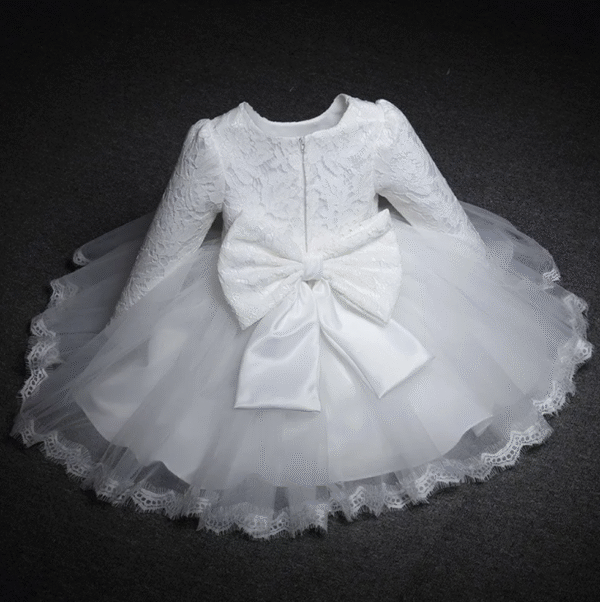 Long Sleeve Lace Girls White Dress Baby Toddler Flower Girl Dress