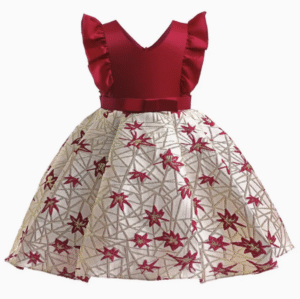 V Neck Fly Sleeve Dress Kids Evening Party Dress Girls