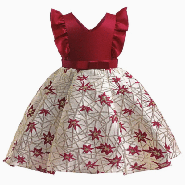 V Neck Fly Sleeve Dress Kids Evening Party Dress Girls