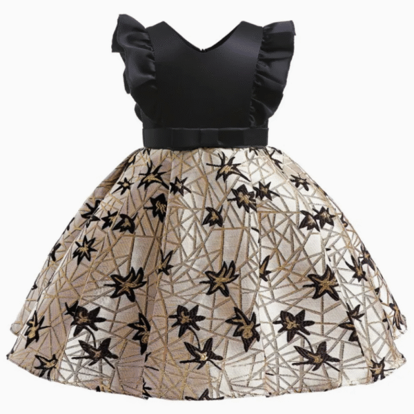 V Neck Fly Sleeve Dress Kids Evening Party Dress Girls