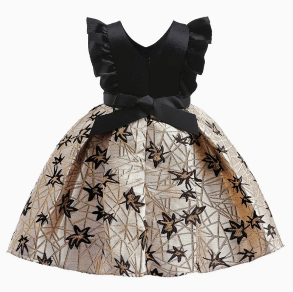 V Neck Fly Sleeve Dress Kids Evening Party Dress Girls