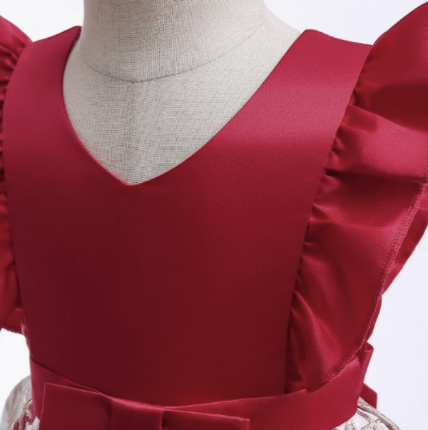 V Neck Fly Sleeve Dress Kids Evening Party Dress Girls