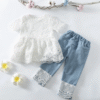 OEM Infant Girls Outfits Lace Short Sleeve Toddler Romper Tops Denim Shorts
