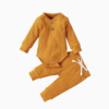 Blank Long Sleeve Button Baby Diaper Rompers and Drawstring Harem Pants Matching Hats Rib Cotton Baby Romper Sets