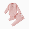 Blank Long Sleeve Button Baby Diaper Rompers and Drawstring Harem Pants Matching Hats Rib Cotton Baby Romper Sets