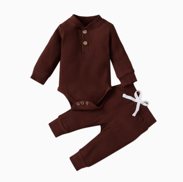 Blank Long Sleeve Button Baby Diaper Rompers and Drawstring Harem Pants Matching Hats Rib Cotton Baby Romper Sets
