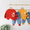 Toddler Baby Boy Clothes Set Cotton Little Bear Fleece+Plaid Pants Spring Casual Baby Boys Clothing Sets