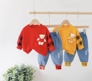 Toddler Baby Boy Clothes Set Cotton Little Bear Fleece+Plaid Pants Spring Casual Baby Boys Clothing Sets