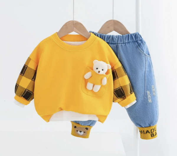 Toddler Baby Boy Clothes Set Cotton Little Bear Fleece+Plaid Pants Spring Casual Baby Boys Clothing Sets