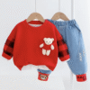 Toddler Baby Boy Clothes Set Cotton Little Bear Fleece+Plaid Pants Spring Casual Baby Boys Clothing Sets